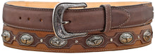 Load image into Gallery viewer, Silverton Crazy Concho Longhorn All Leather Belt (Brown/Tobacco)
