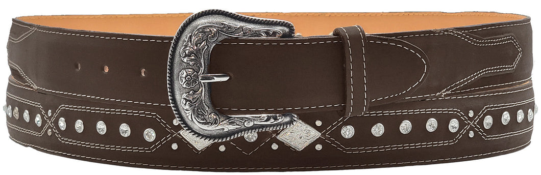 Silverton West Concho All Leather Studded Belt (Brown)