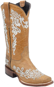 Silverton Diana All Leather Square Toe Boots (Beige)