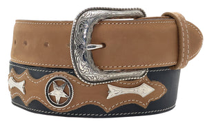 Silverton Concho Star All Leather Western Belt (Tobacco/Black)