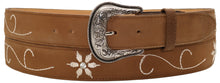 Cargar imagen en el visor de la galería, Silverton Flower Dia  All Leather Western Kid Belt (Tobacco)
