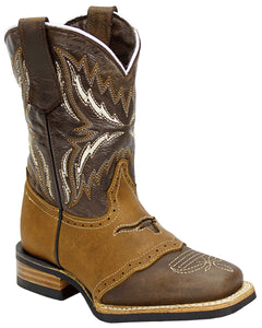 Silverton Kids Longhorn All Leather Square Toe Boots (Brown)