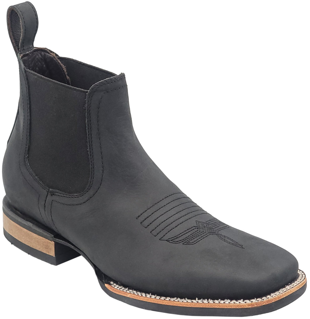 Silverton Kingston Horse All Leather Wide Square Toe Short Boots (Black)