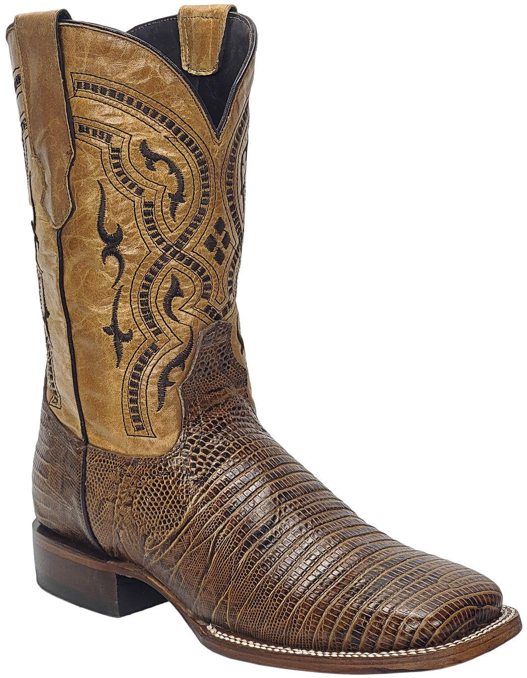 Silverton Lizard Print Leather Wide Square Toe Boots (Honey)