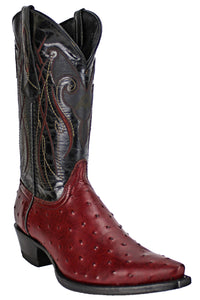 Admirable® Ostrich Print Leather Snip-Toe Boots (Wine)
