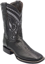 Load image into Gallery viewer, Silverton Ostrich Leg Print Leather Wide Square Toe Boots (Black)
