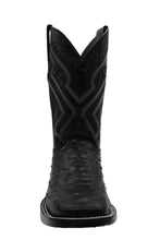 Load image into Gallery viewer, Silverton Ostrich Print Leather Wide Square Toe Boots (Black)
