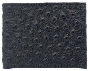 Silverton All Leather Ostrich Print Bi-Fold Wallet (Black)