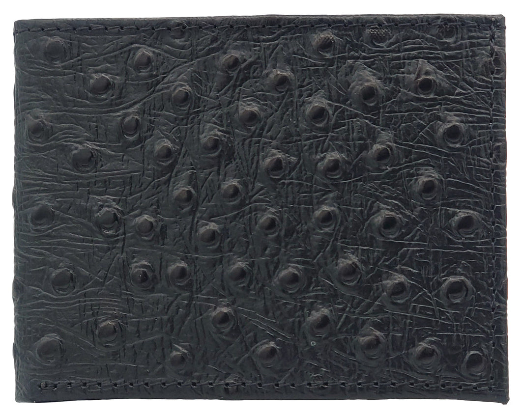 Silverton All Leather Ostrich Print Bi-Fold Wallet (Black)