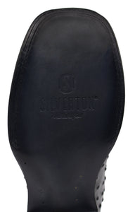 Silverton Ostrich Print Leather Wide Square Toe Boots (Black)