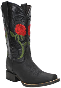 Silverton Rose All Leather Square Toe Boots (Black)