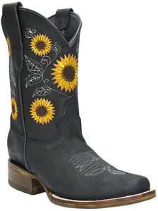 Silverton Sunflower All Leather Square Toe Boots (Black)
