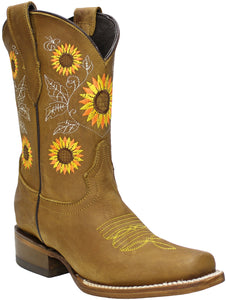 Silverton Sunflower All Leather Square Toe Boots with Leather Sole (Honey)