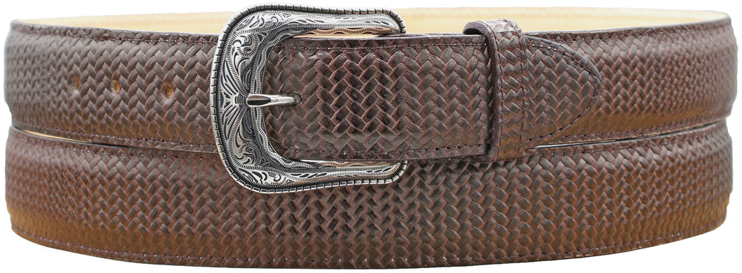 Silverton Tooled Weave All Leather Western Belt (Brown)