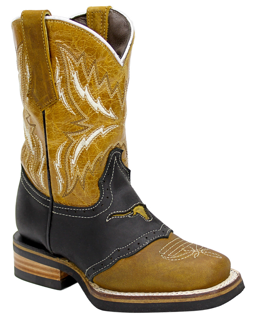 Silverton Kids Longhorn All Leather Square Toe Boots (Honey)